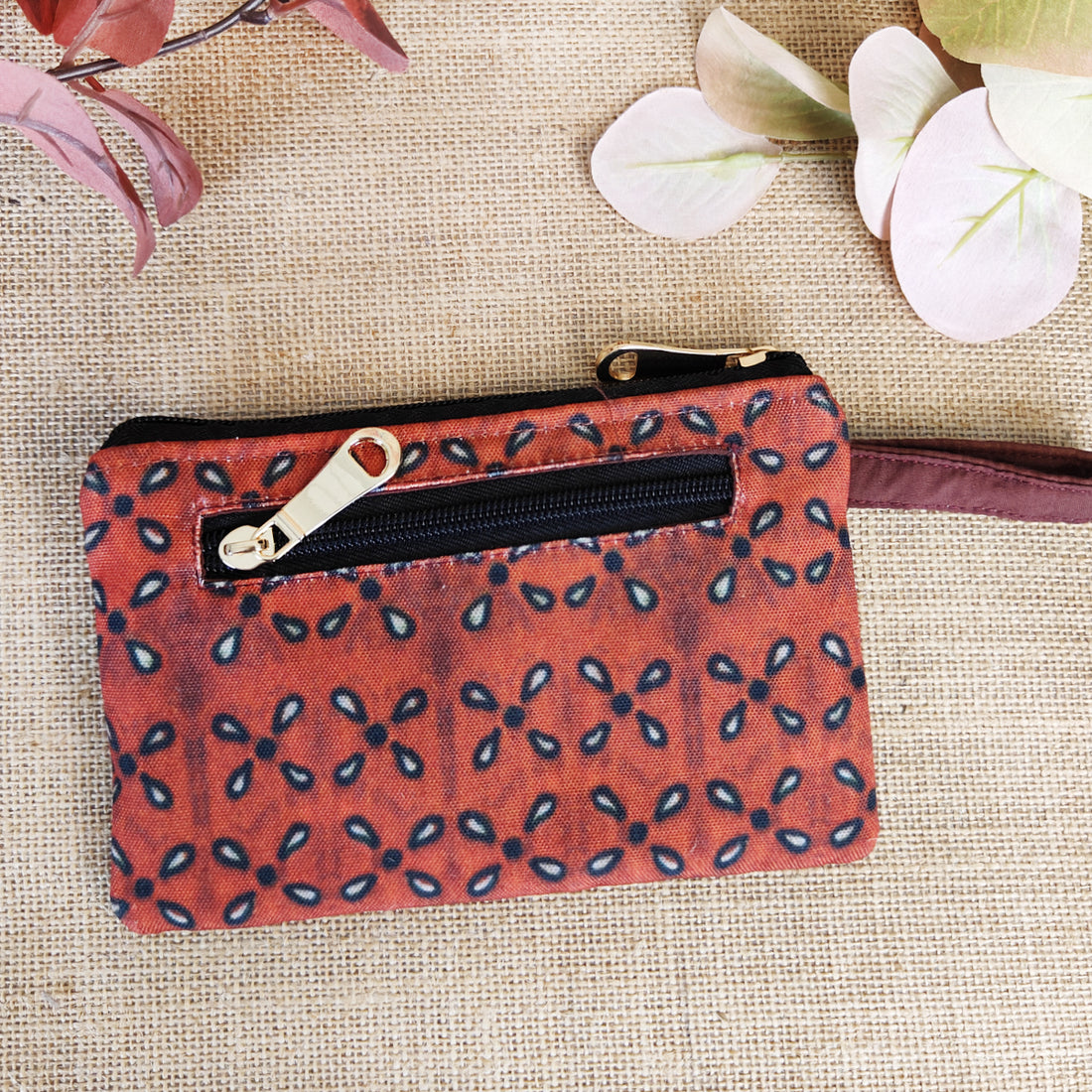 Front Card Wallet- Kalamkari Maroon Flower