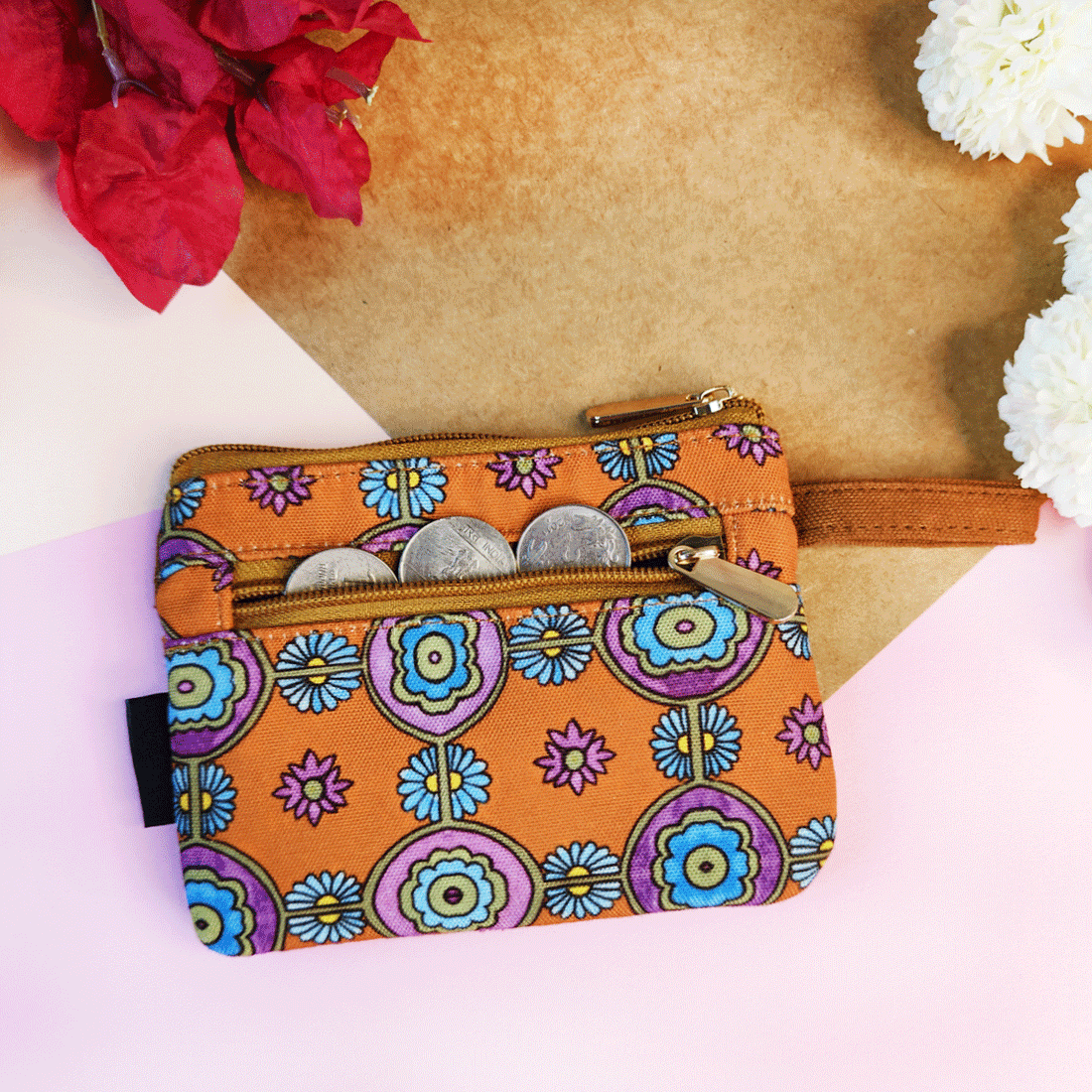 Front Flap Mini Wallet - Orange Tile