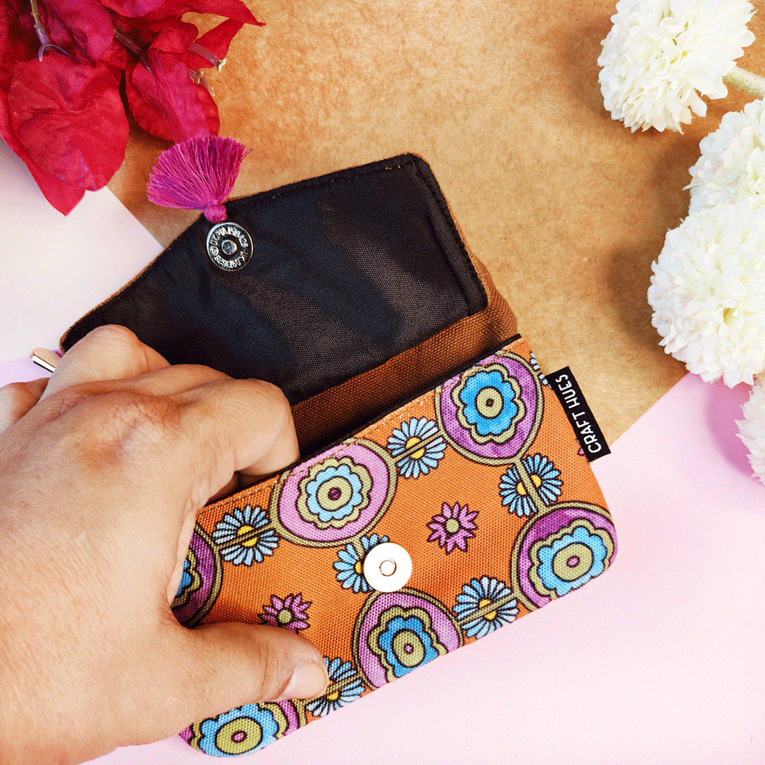 Front Flap Mini Wallet - Orange Tile