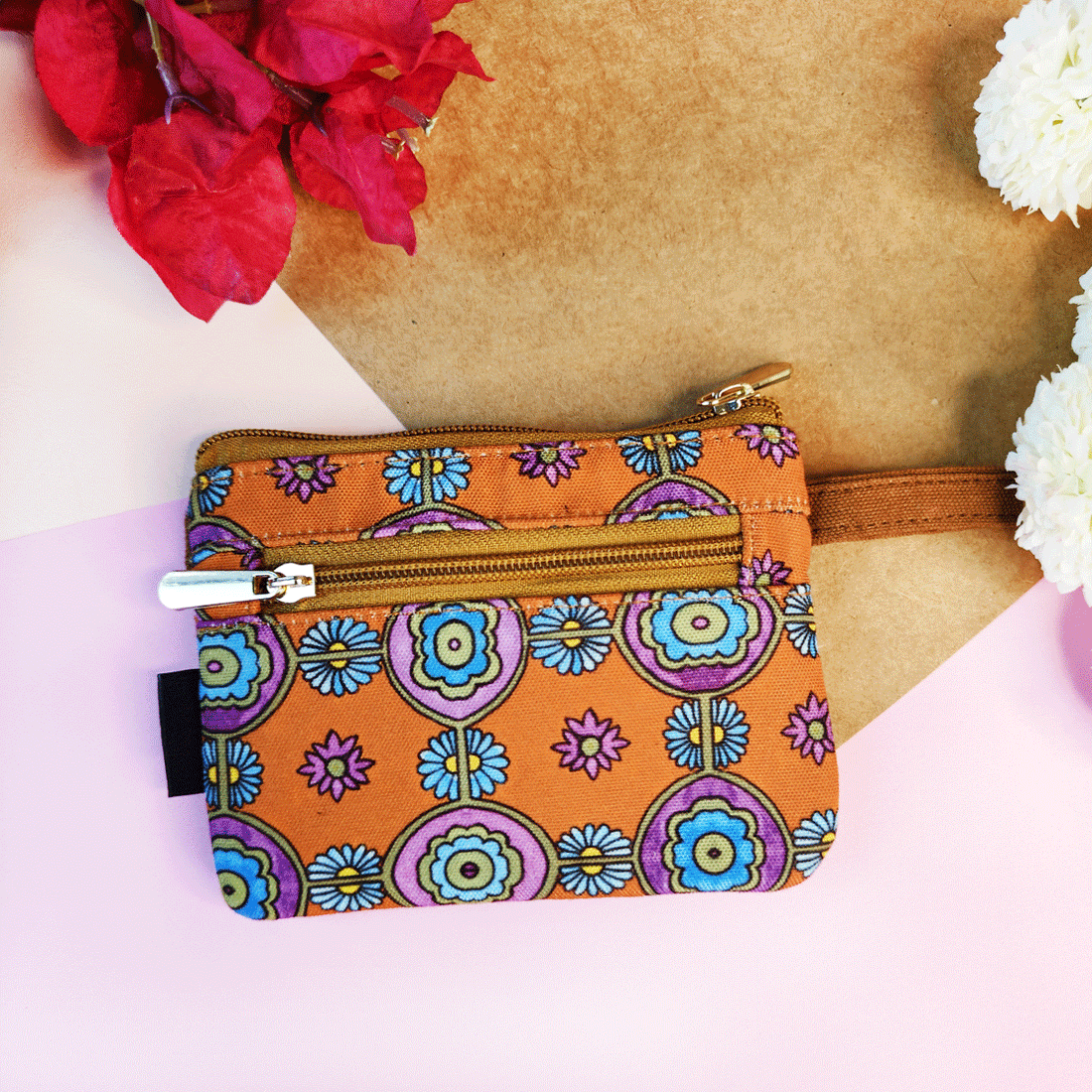 Front Flap Mini Wallet - Orange Tile