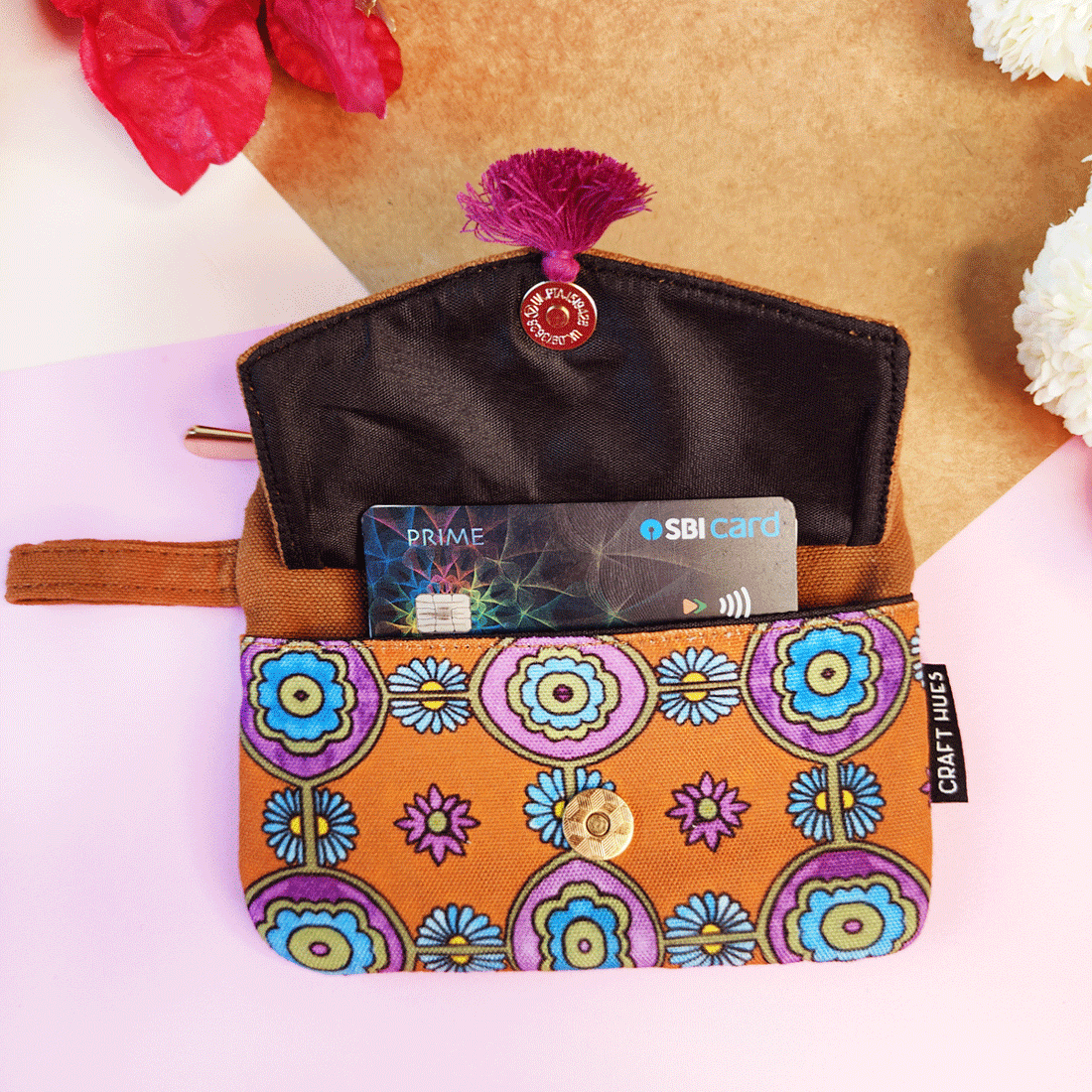 Front Flap Mini Wallet - Orange Tile