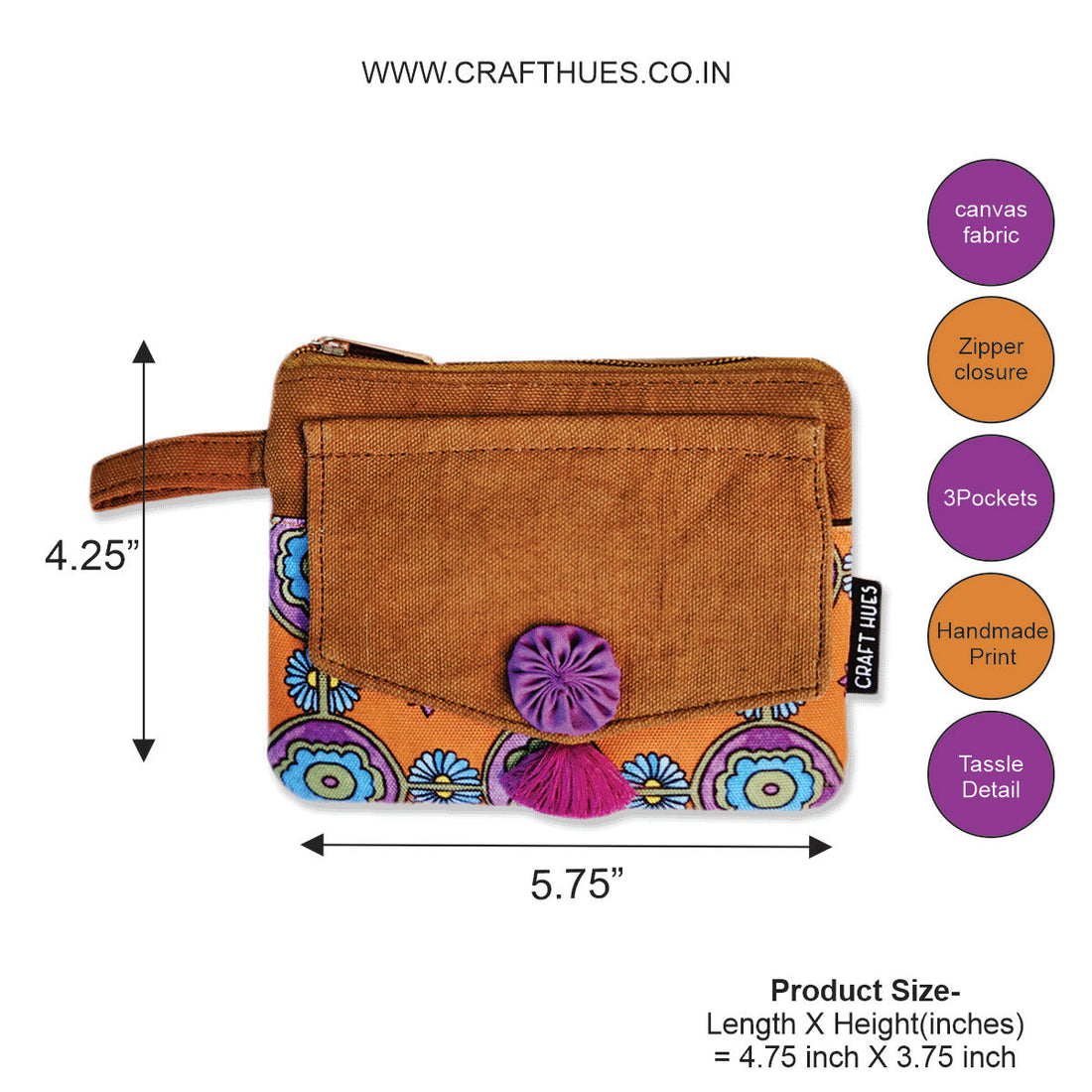 Front Flap Mini Wallet - Orange Tile