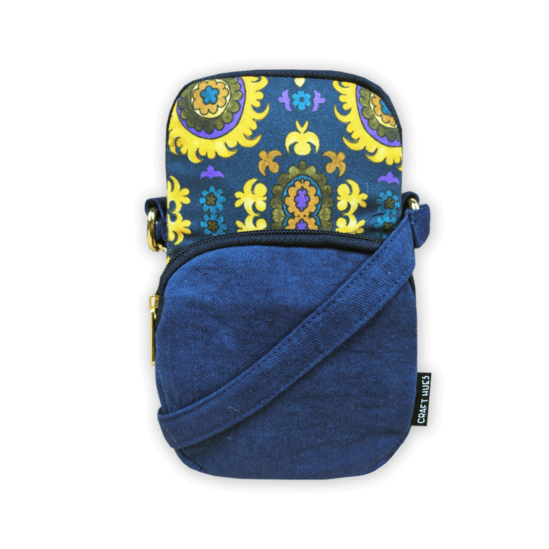 Front Pocket Mobile Sling- Navy Suzani