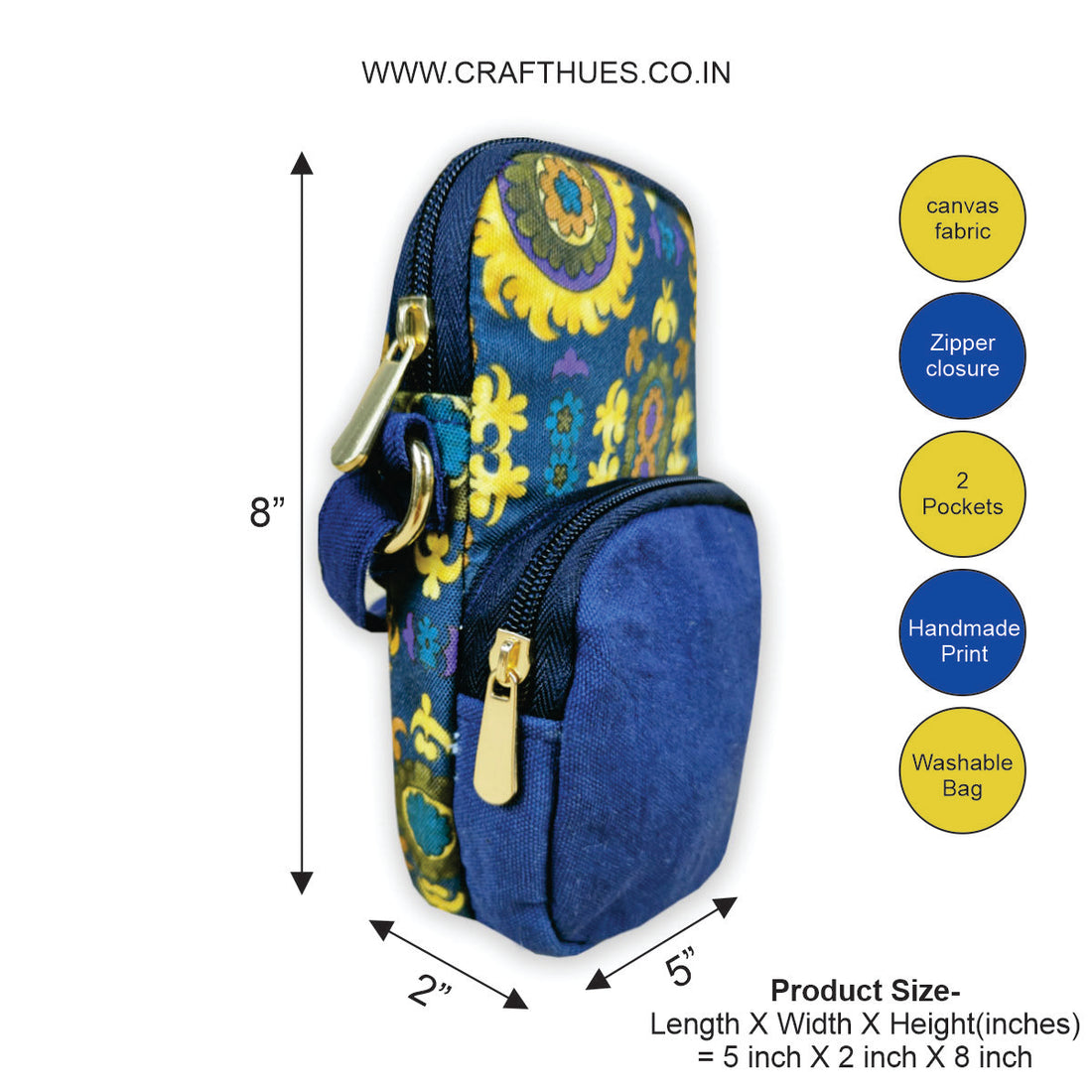 Front Pocket Mobile Sling- Navy Suzani