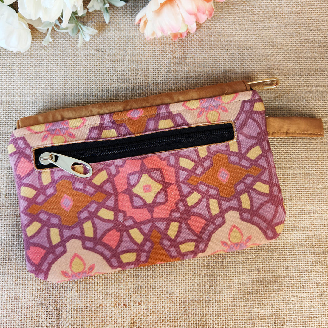 Golden-Pink Tiles Tassel Wallet Combo