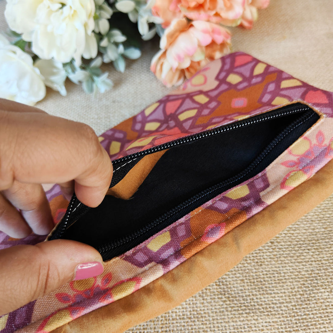 Golden-Pink Tiles Tassel Wallet Combo