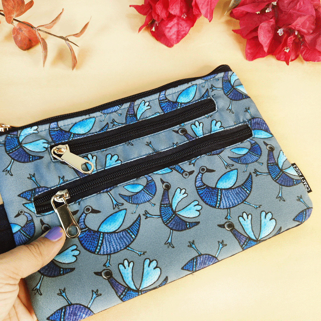 Multi-Purpose Pouch- Gond Blue Bird