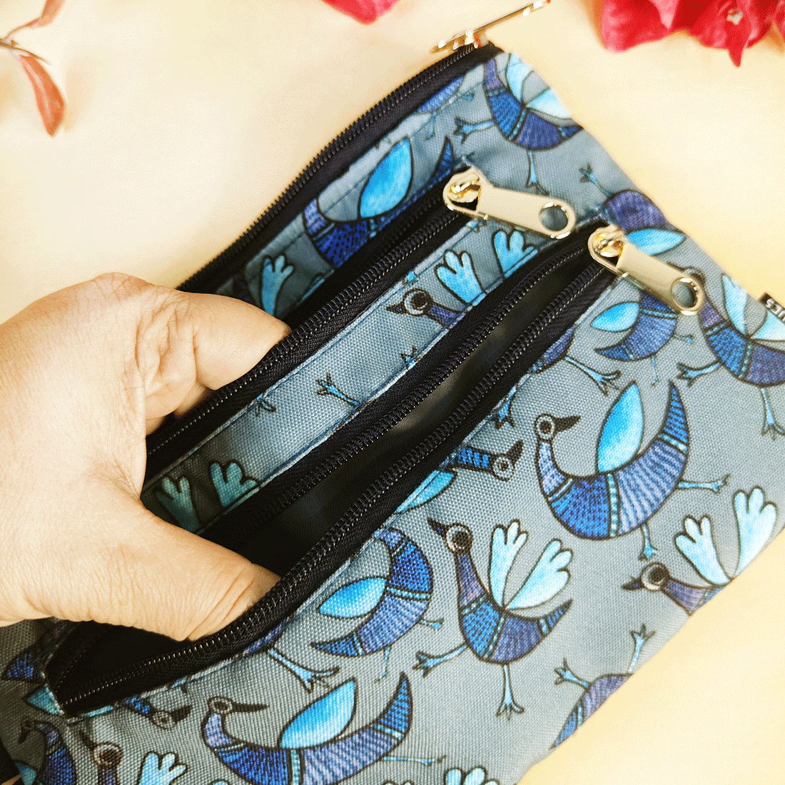 Multi-Purpose Pouch- Gond Blue Bird