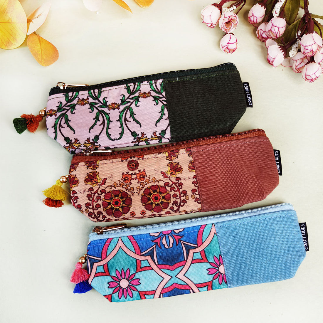 Peach-Beige-Teal Pencil Pouch Combo