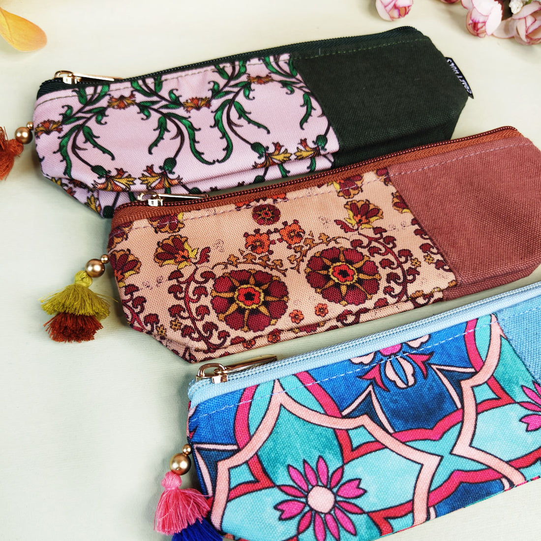 Peach-Beige-Teal Pencil Pouch Combo