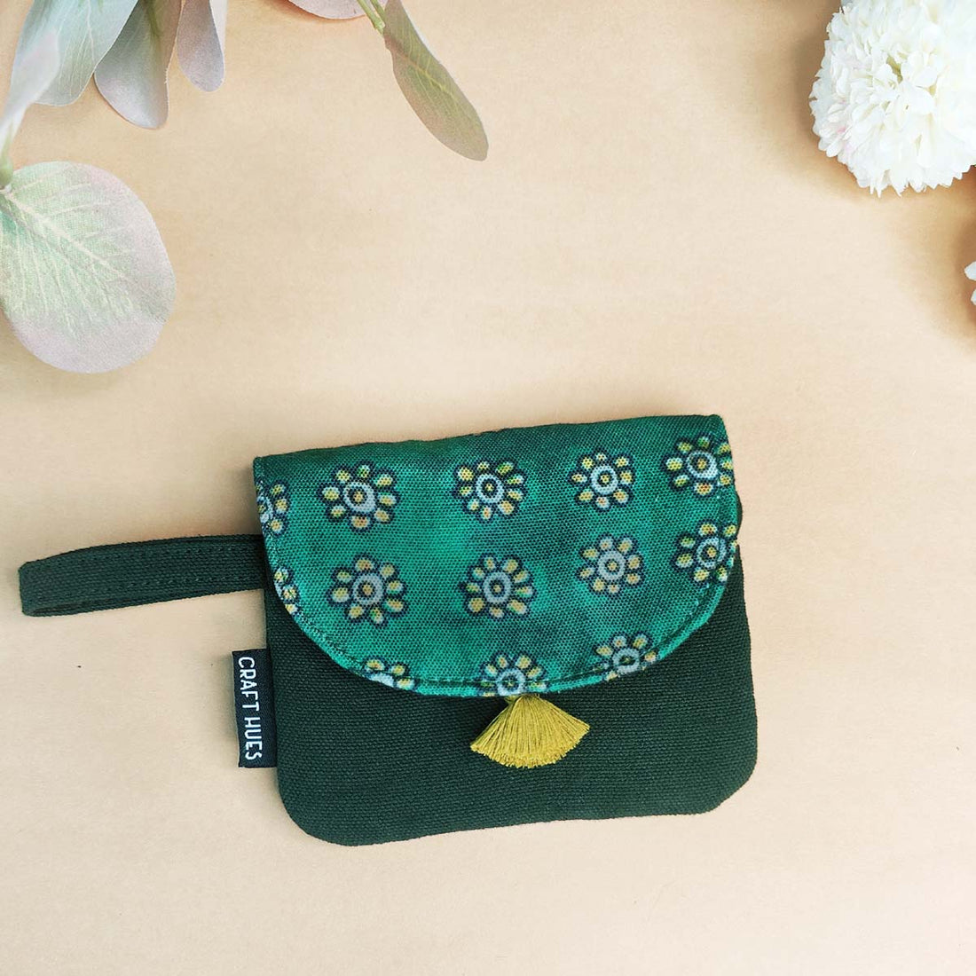 Curve Flap Big/Mini Wallet Combo-Green Yellow Flower