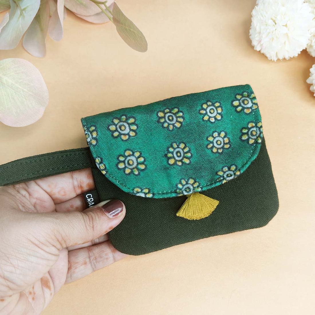 Curve Flap Big/Mini Wallet Combo-Green Yellow Flower