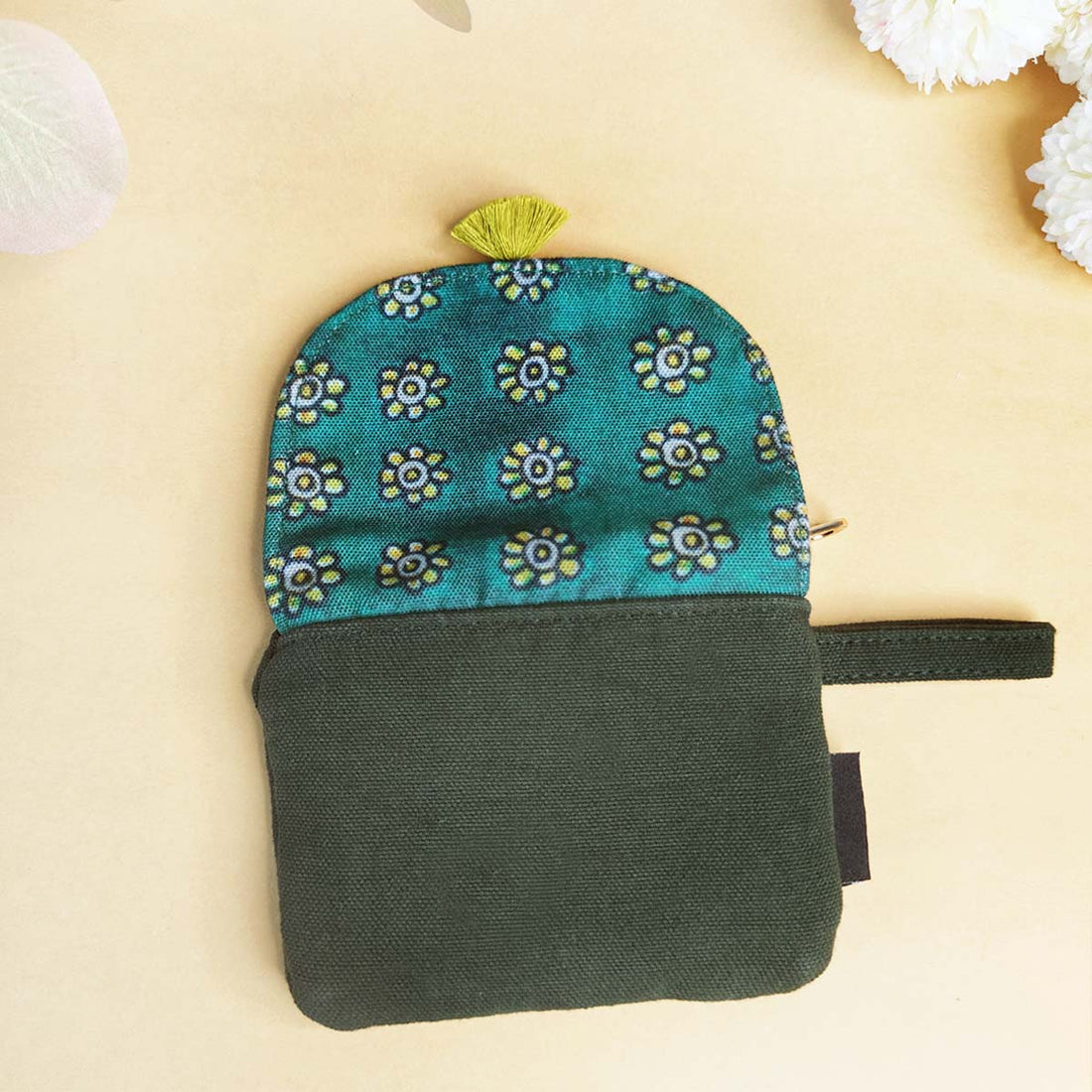 Curve Flap Big/Mini Wallet Combo-Green Yellow Flower