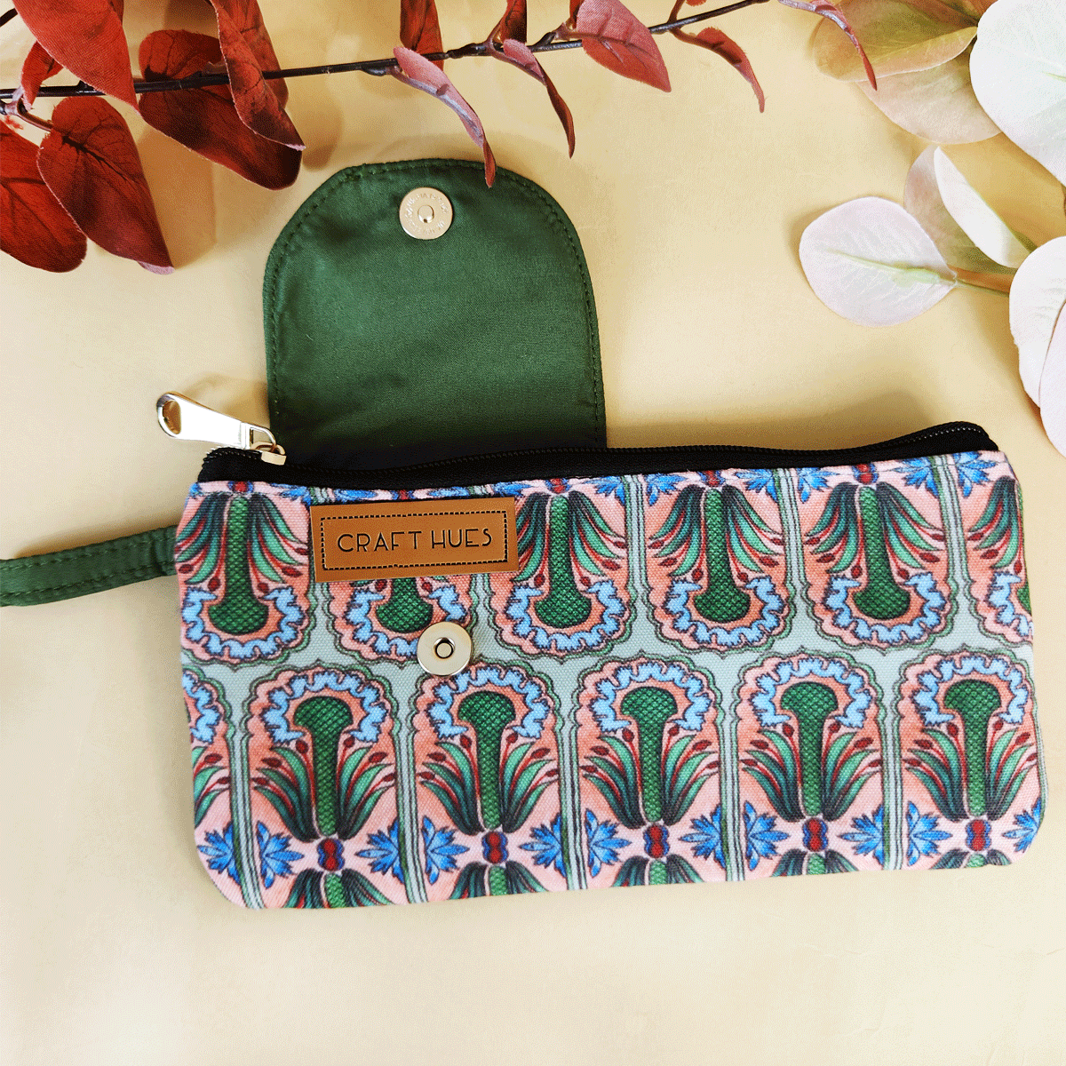 Side Flap Wallet- Green Floral