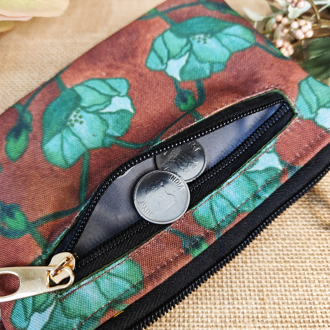 Front Card Wallet- Green Flowers