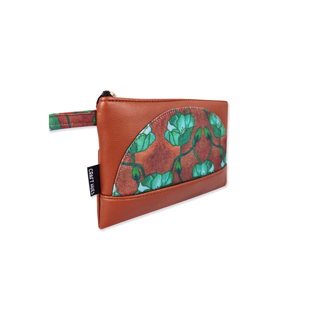 Leather Semi-circle Wallet- Green Flowers