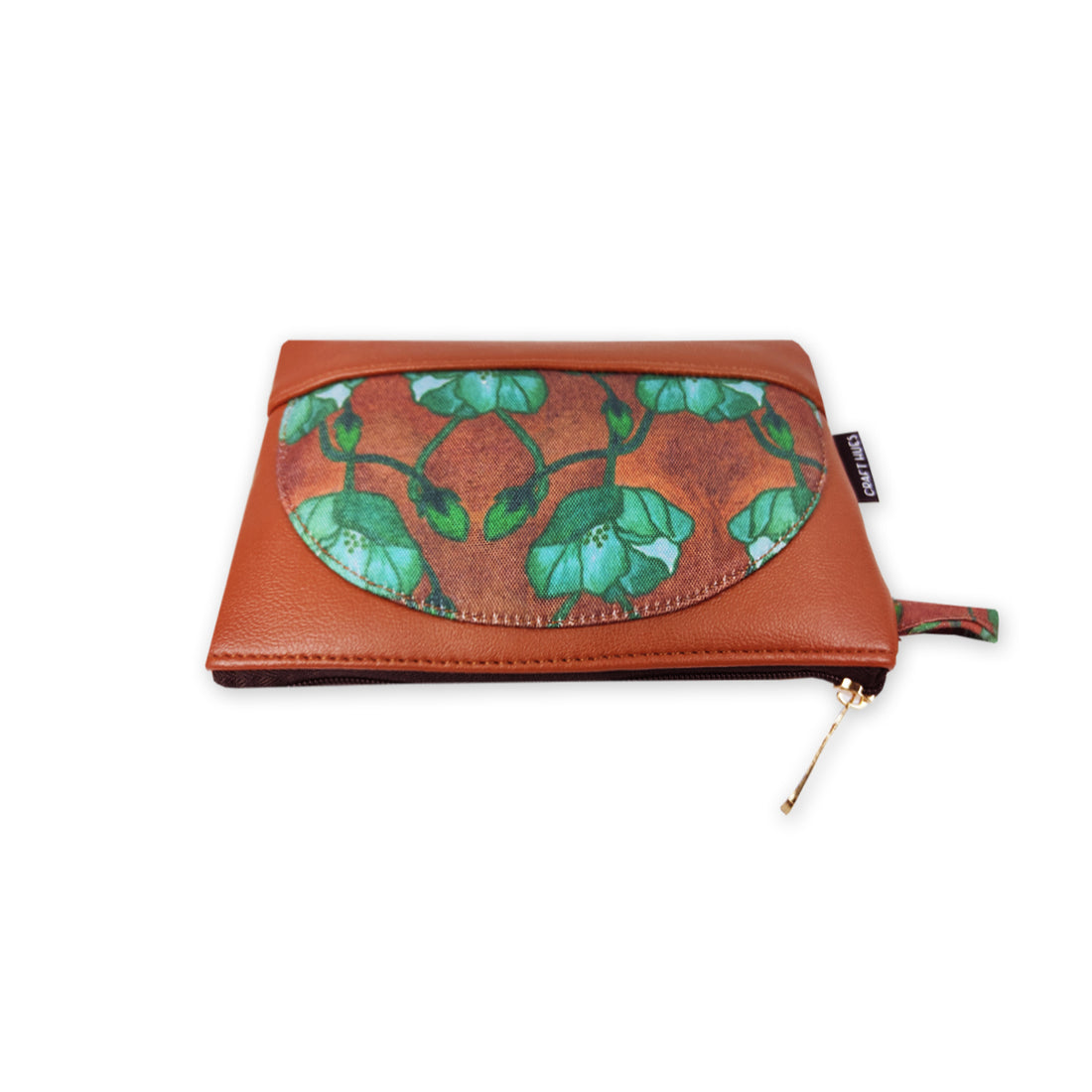 Leather Semi-circle Wallet- Green Flowers