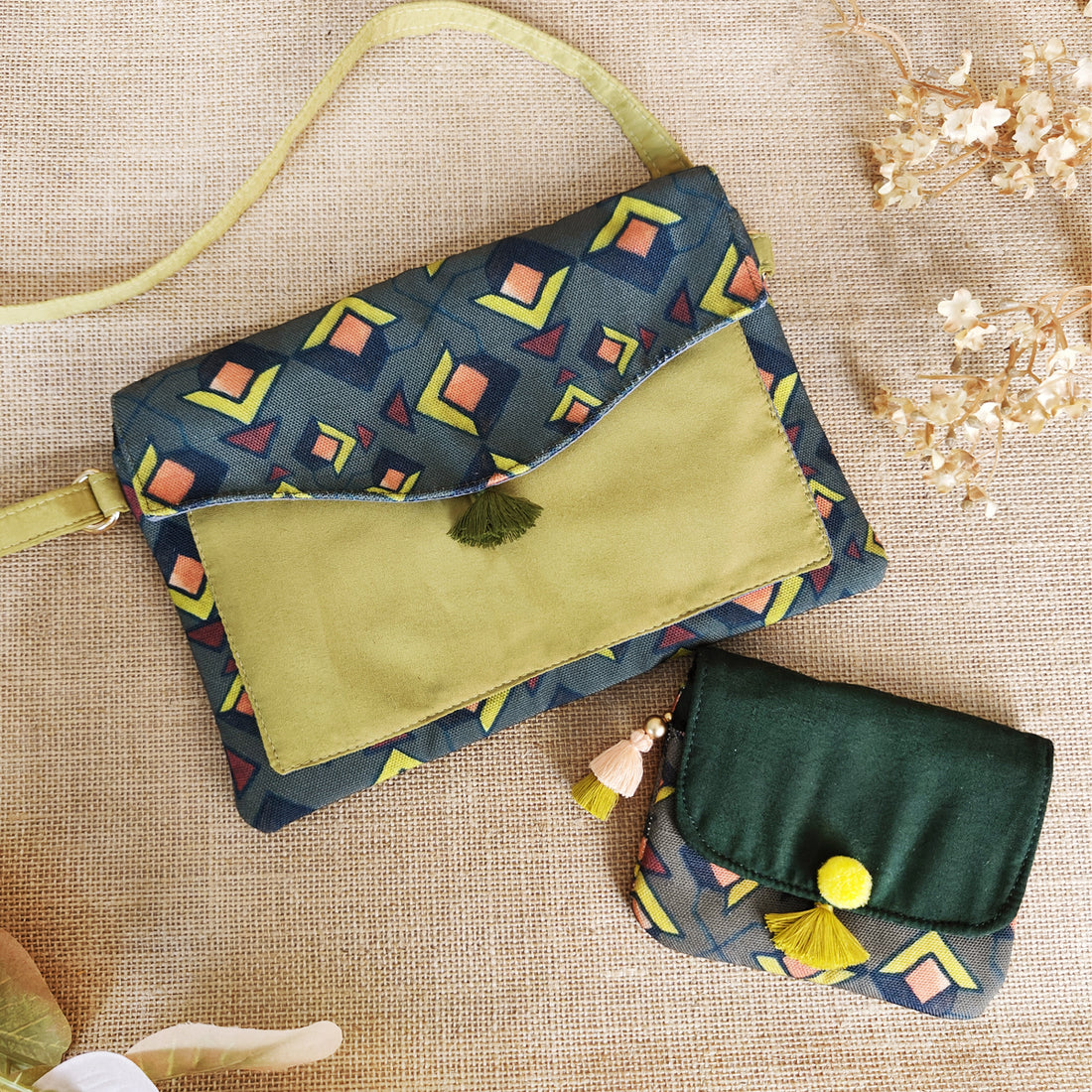 Green Kites Sling/mini wallet Combo