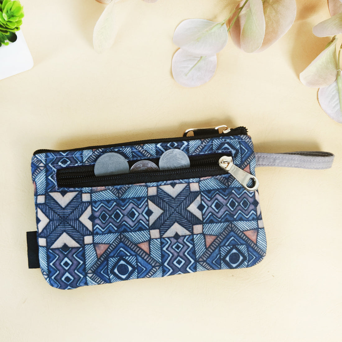 Long Mini Wallet - Grey Madhubani