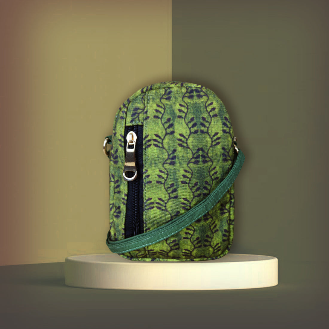Mini Sling Bag-Kalamkari Green Bel