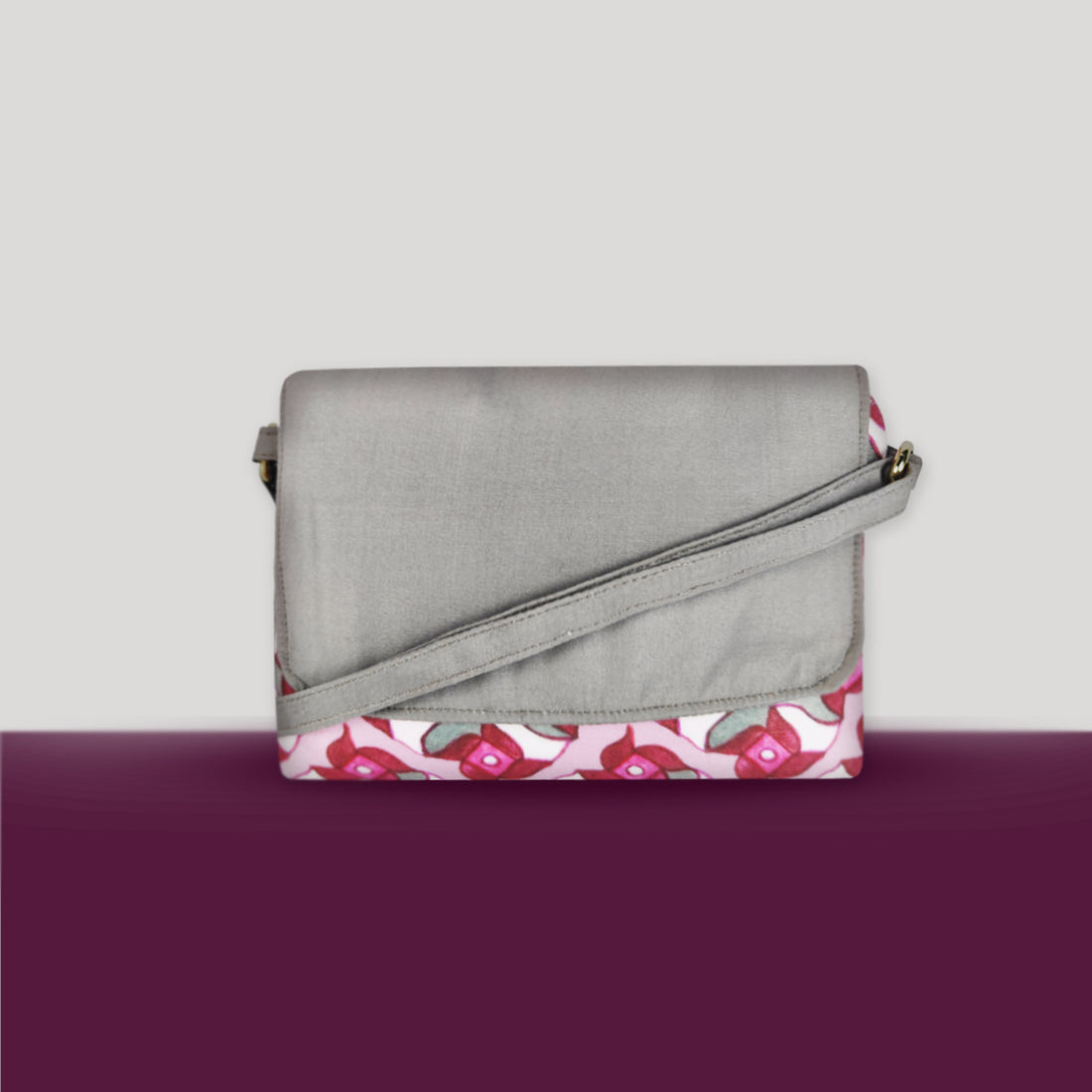 Big Flap Sling Bag- Pink-grey tile