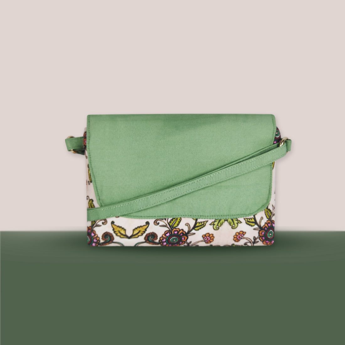 Big Flap Sling Bag- Mint green garden