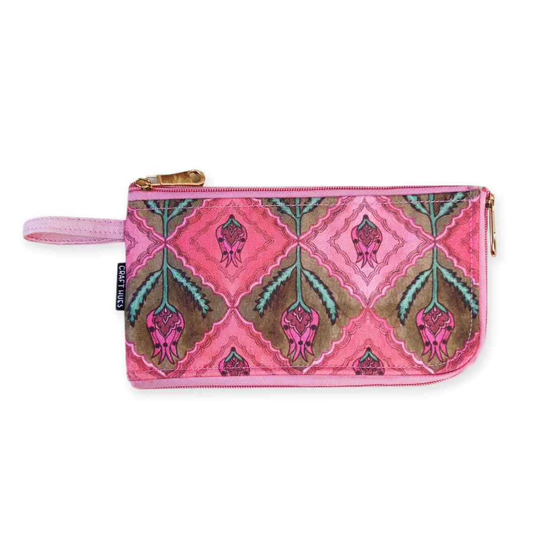 Dual-Zip Wallet- Jaipuri Pink Lotus