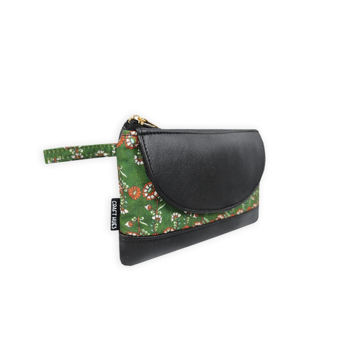 Leather Flap Wallet-Kalamkari Green garden