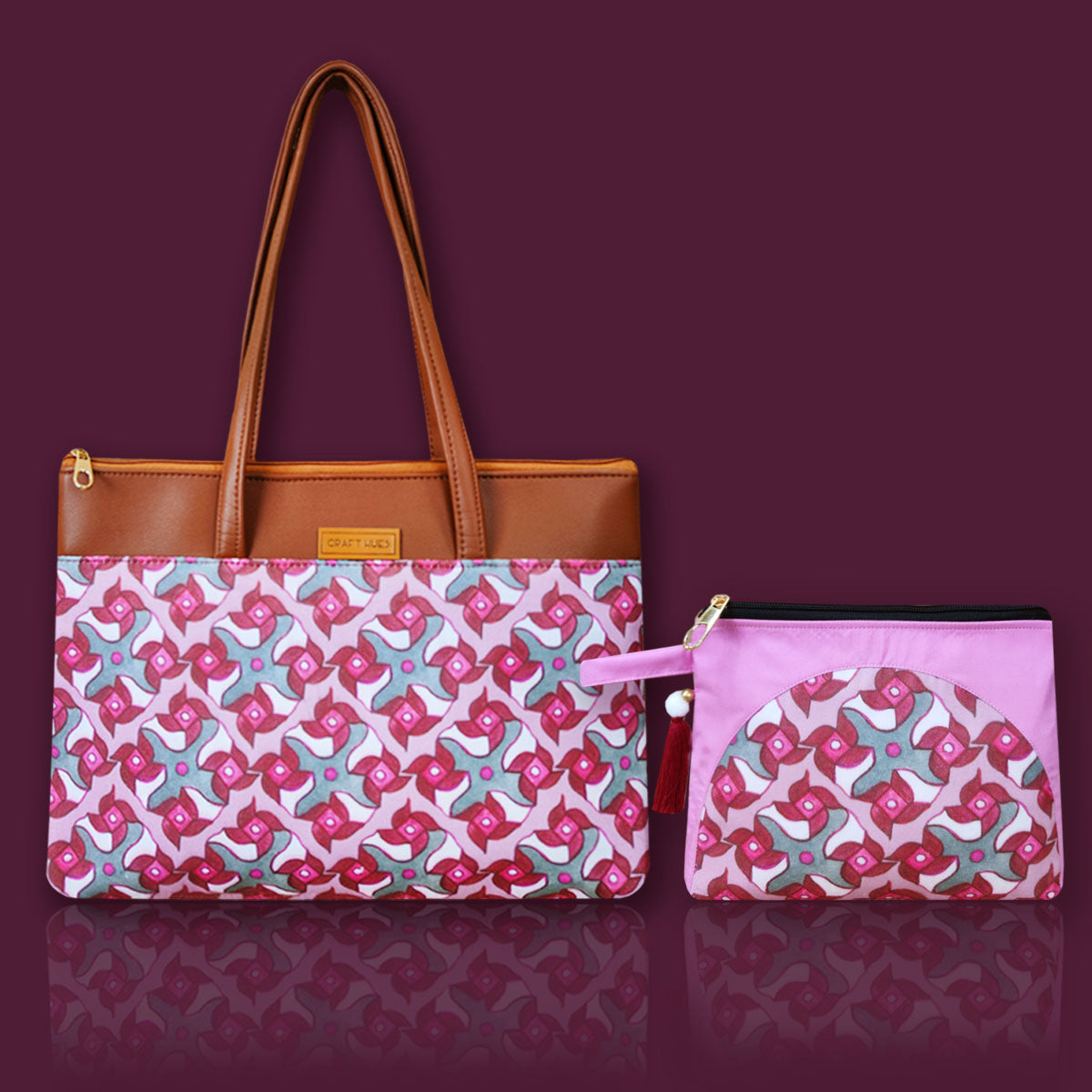 Pink Pin Wheel Kollam Tote/Pouch Combo
