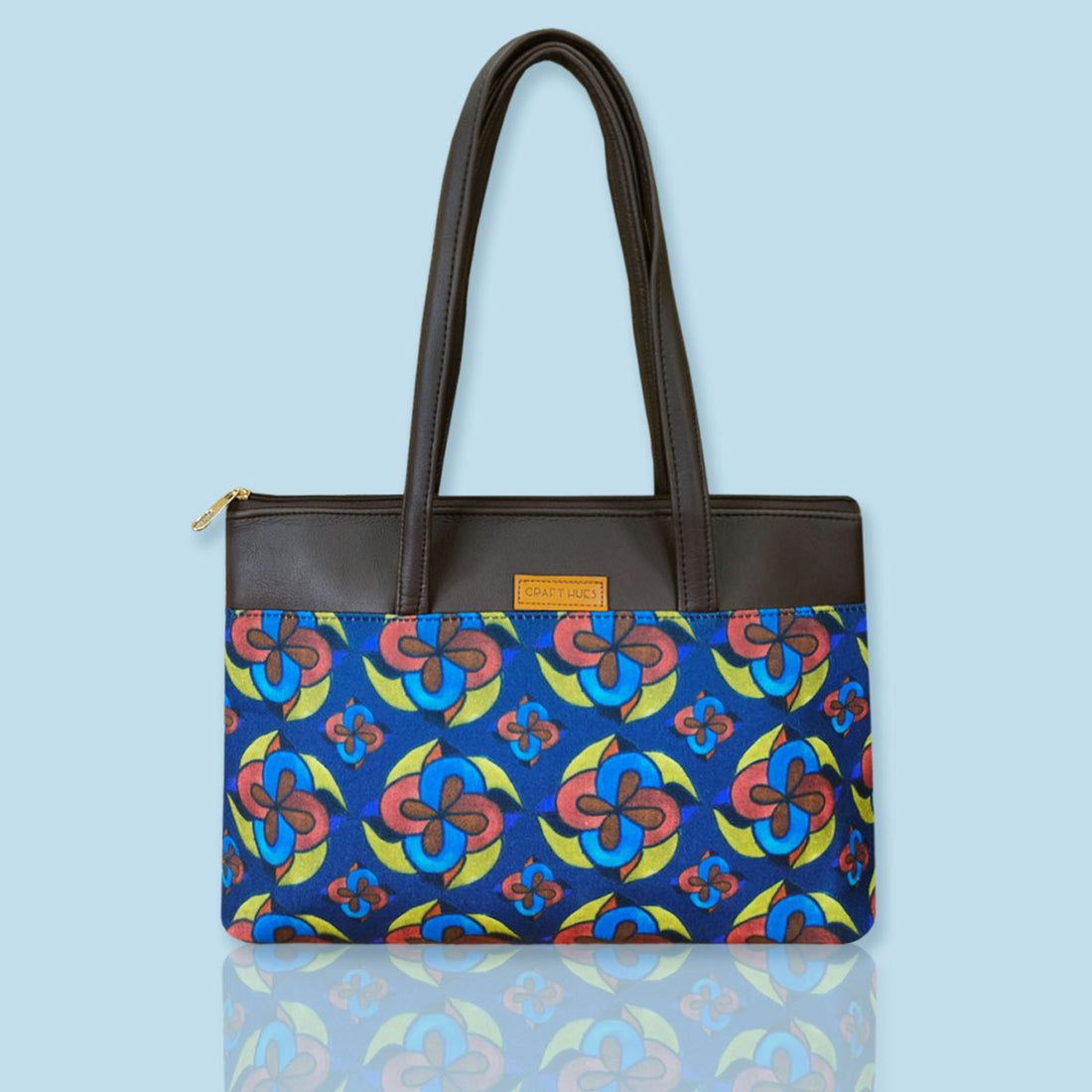 Red Blue Flower Kollam Tote/Pouch Combo