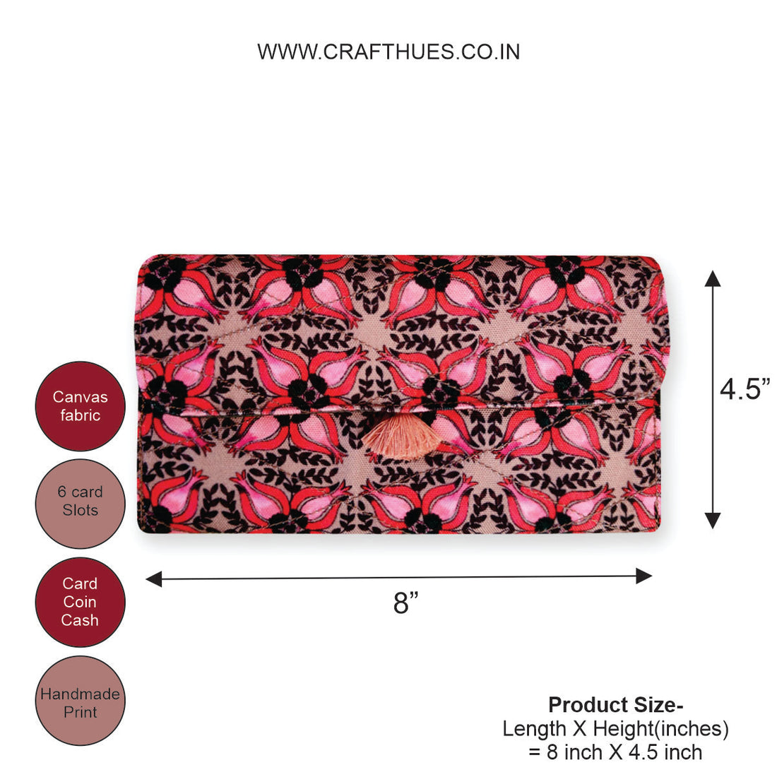 Long Flap Wallet- Black Maroon Floral