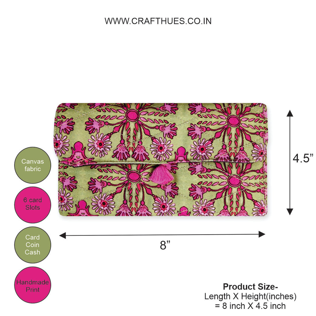 Long Flap Wallet-Green Pink Tile
