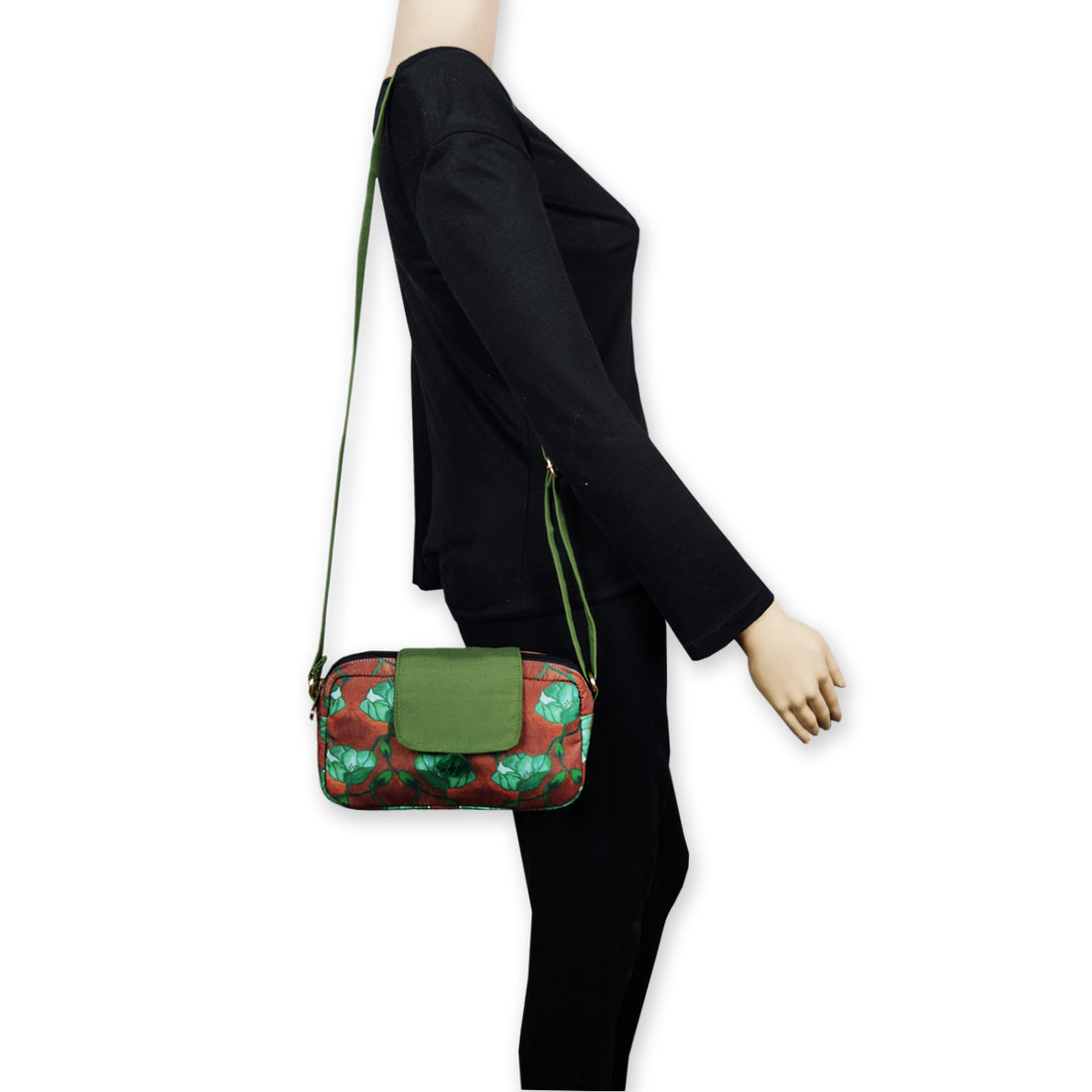 Rectangle Sling Bag- Green Flowers