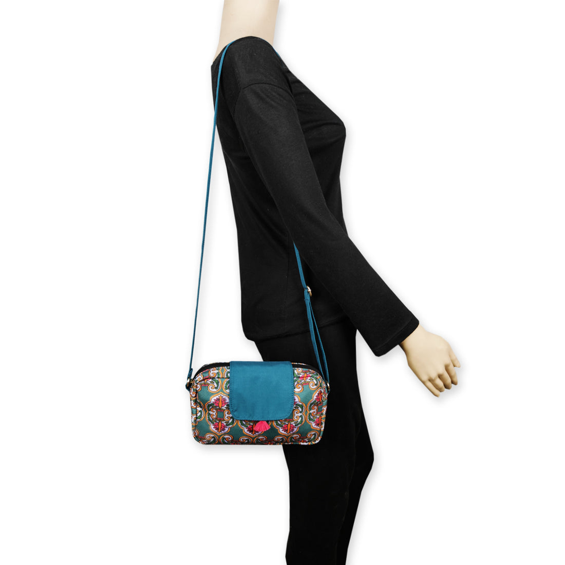 Rectangle Sling Bag- Blue Jharokha