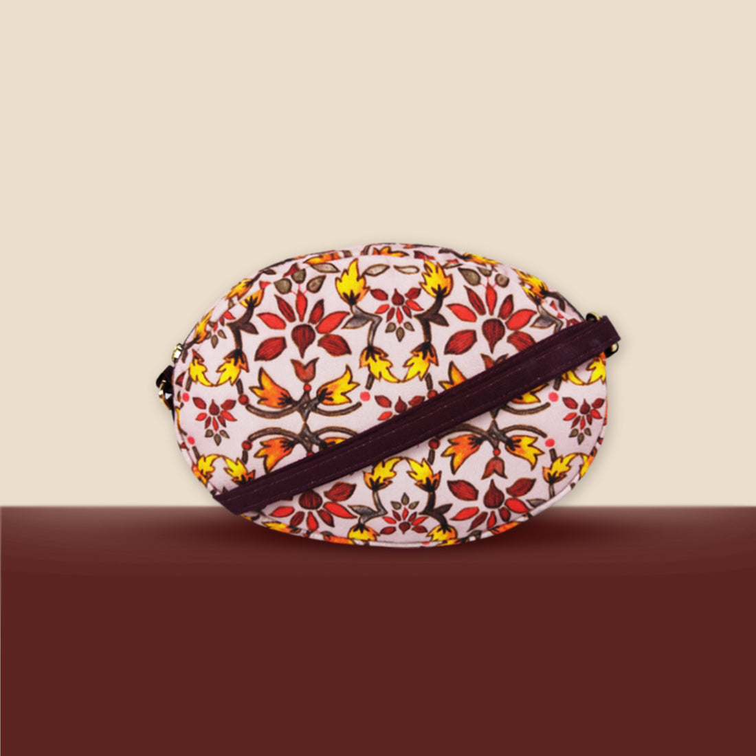 Oval Sling Bag- Maroon Flowers