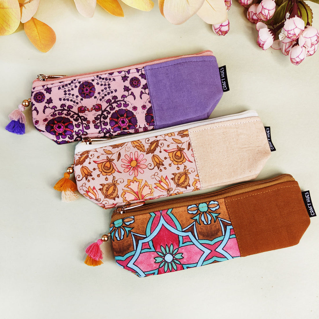 Purple-Peach-Brown Pencil Pouch Combo