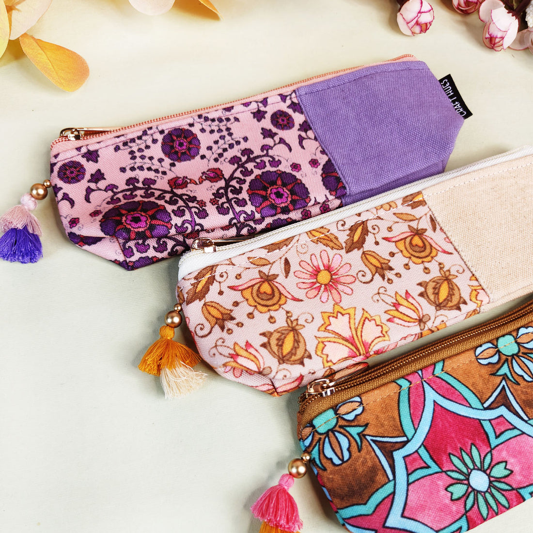 Purple-Peach-Brown Pencil Pouch Combo