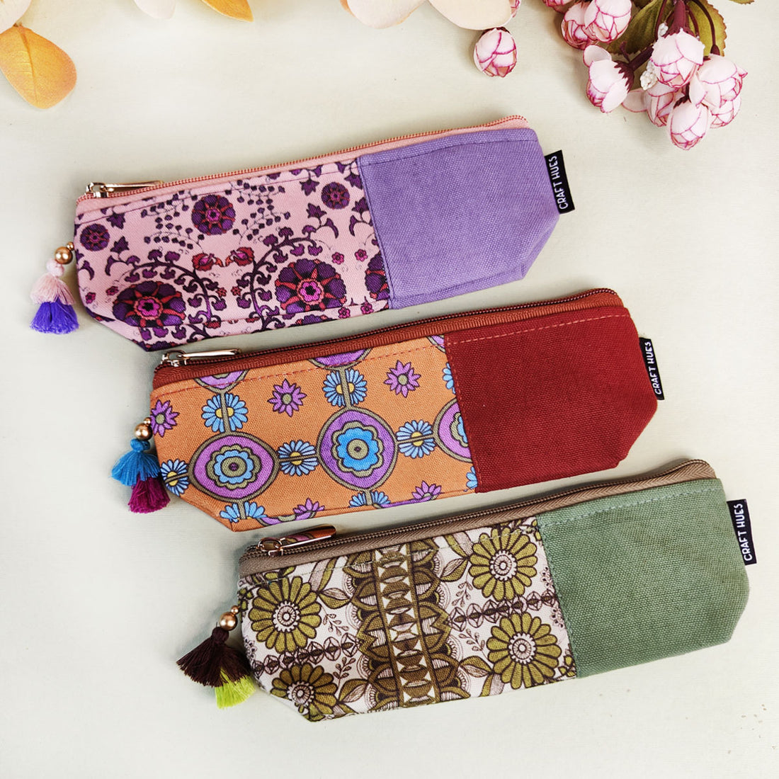 Purple-Orange-Green Pencil Pouch Combo