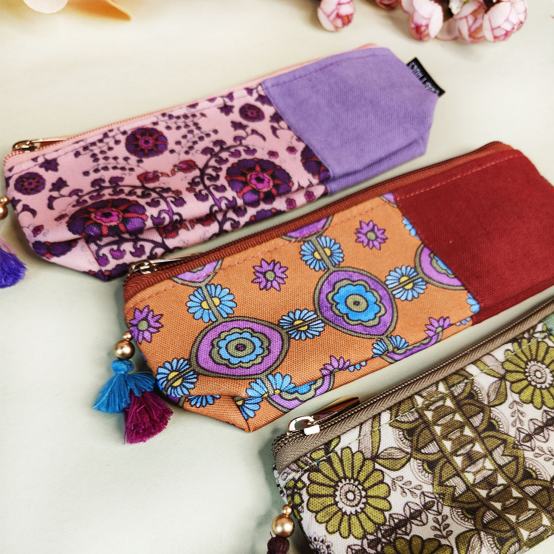 Purple-Orange-Green Pencil Pouch Combo