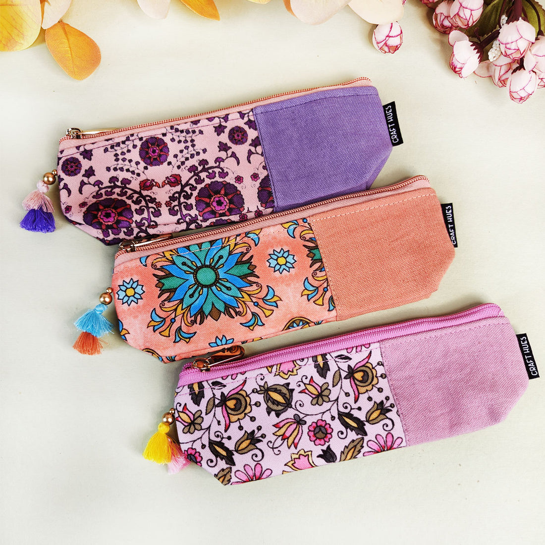 Purple-Peach-Pink Pencil Pouch Combo