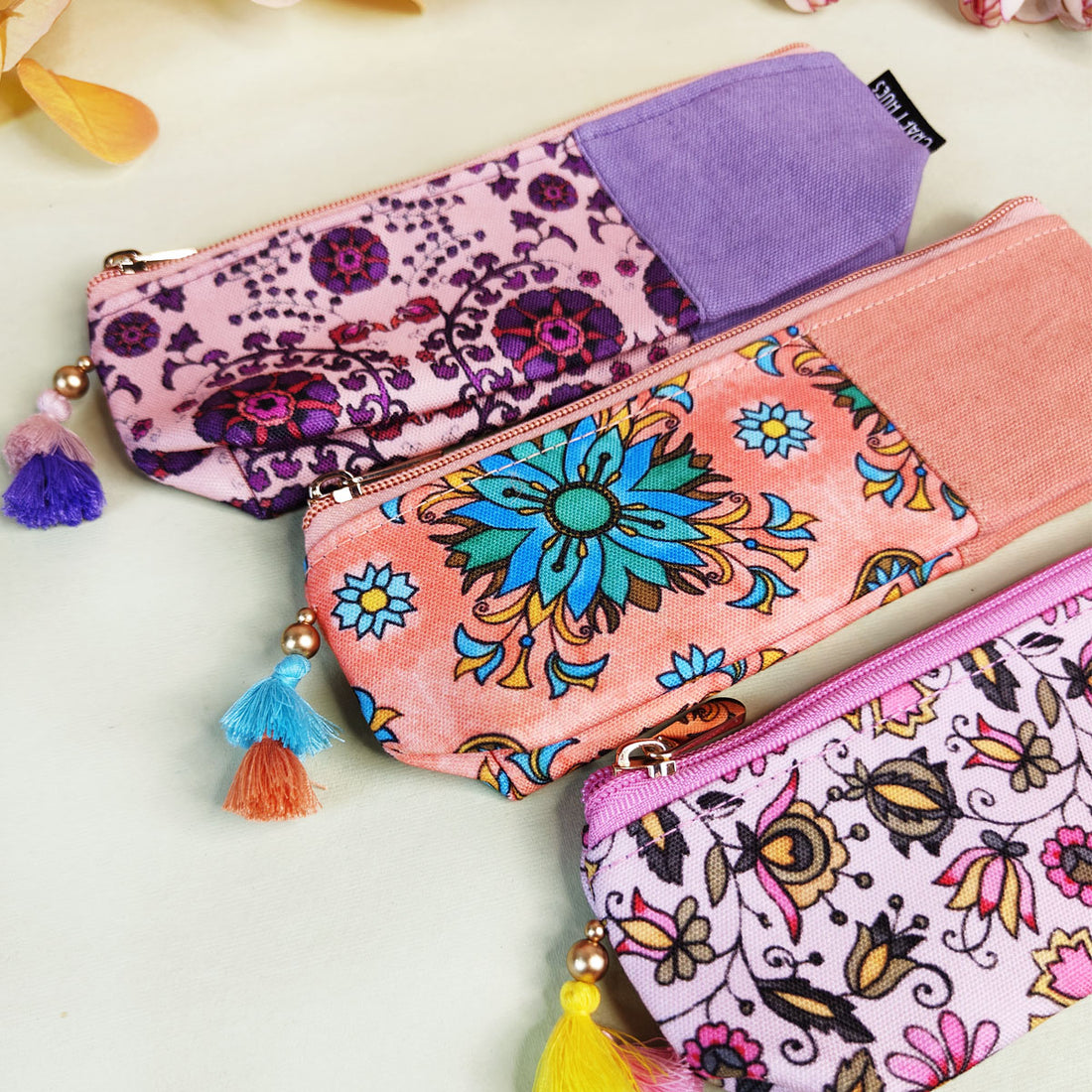 Purple-Peach-Pink Pencil Pouch Combo