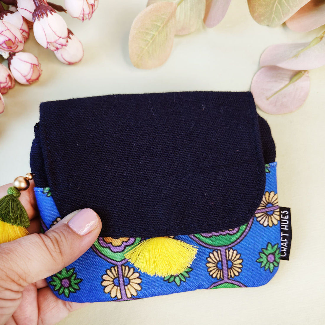 MINI FLAP WALLET- BLUE-GREEN TEAL TILE- PURPLE SUZANI