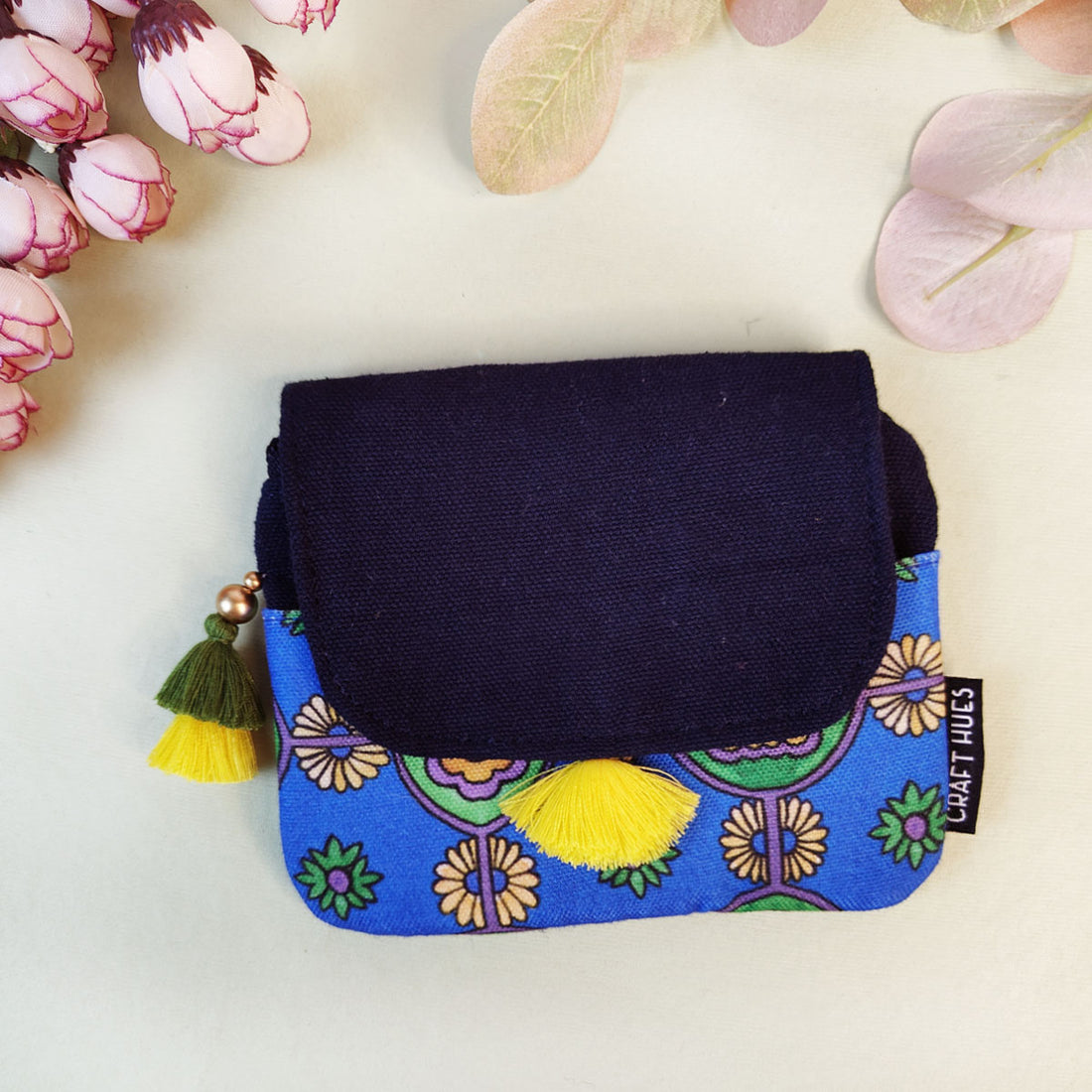 MINI FLAP WALLET- BLUE-GREEN TEAL TILE- PURPLE SUZANI