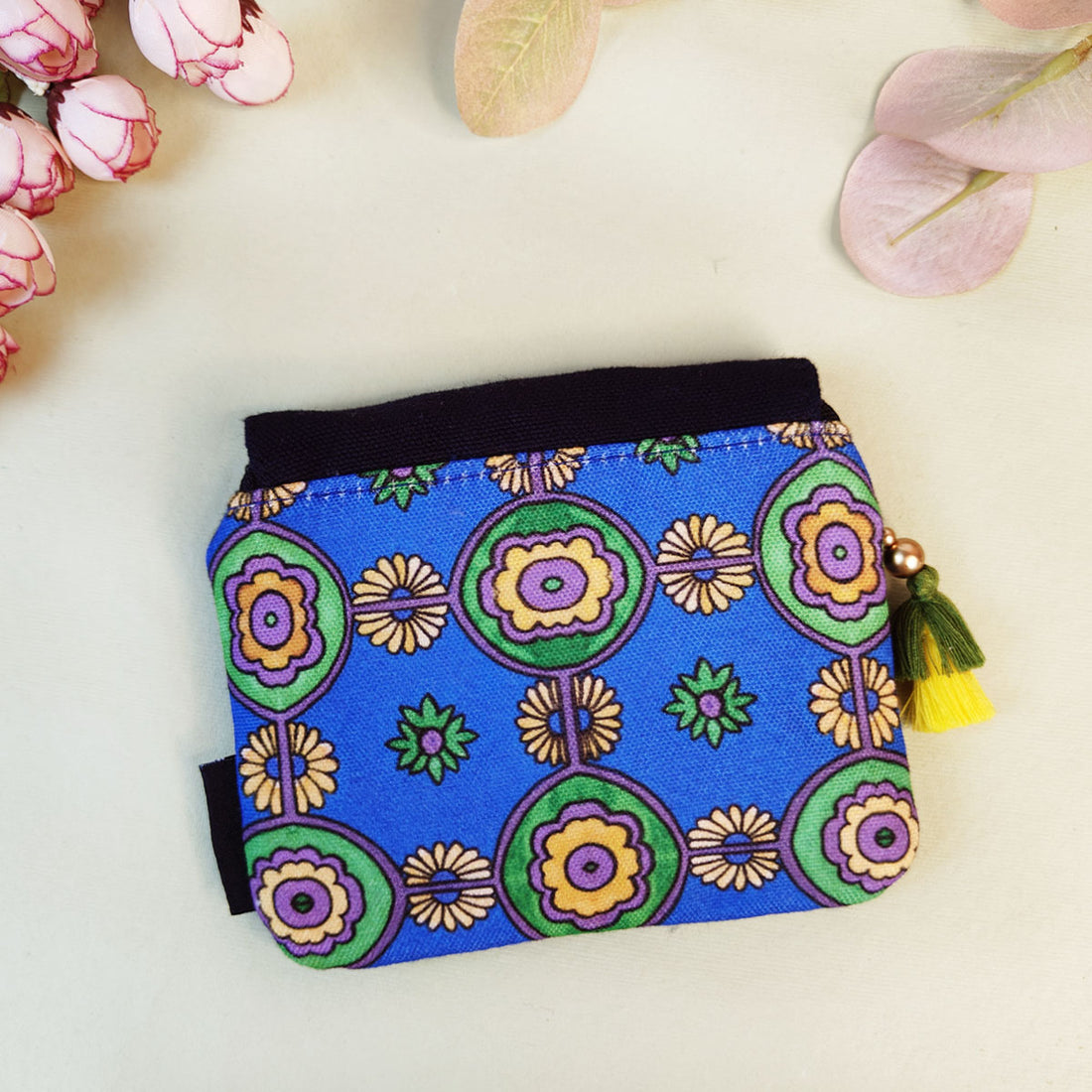 MINI FLAP WALLET- BLUE-GREEN TEAL TILE- PURPLE SUZANI