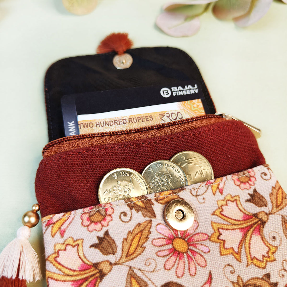MINI FLAP WALLET- ORANGE PRADIZE-PURPLE SUZANI