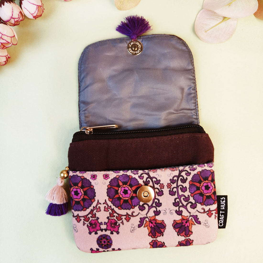 MINI FLAP WALLET- BLUE-GREEN TEAL TILE- PURPLE SUZANI