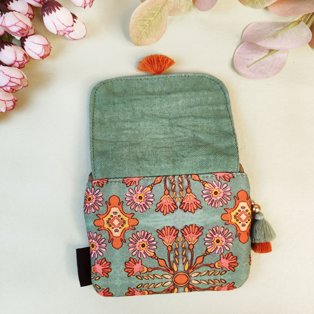 MINI FLAP WALLET- SEA-GREEN-PEACH PURPLE TILE