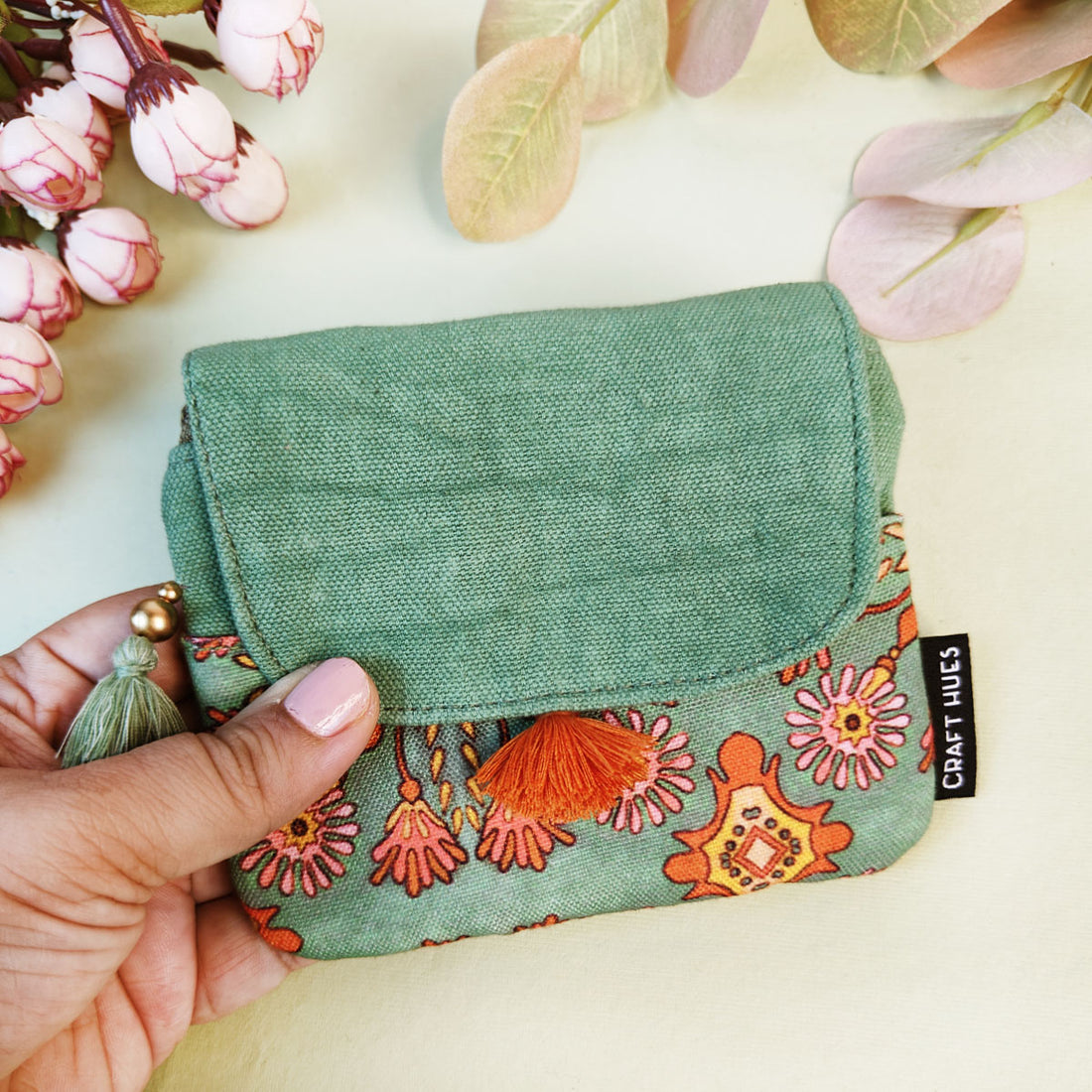 MINI FLAP WALLET- SEA-GREEN-PEACH PURPLE TILE