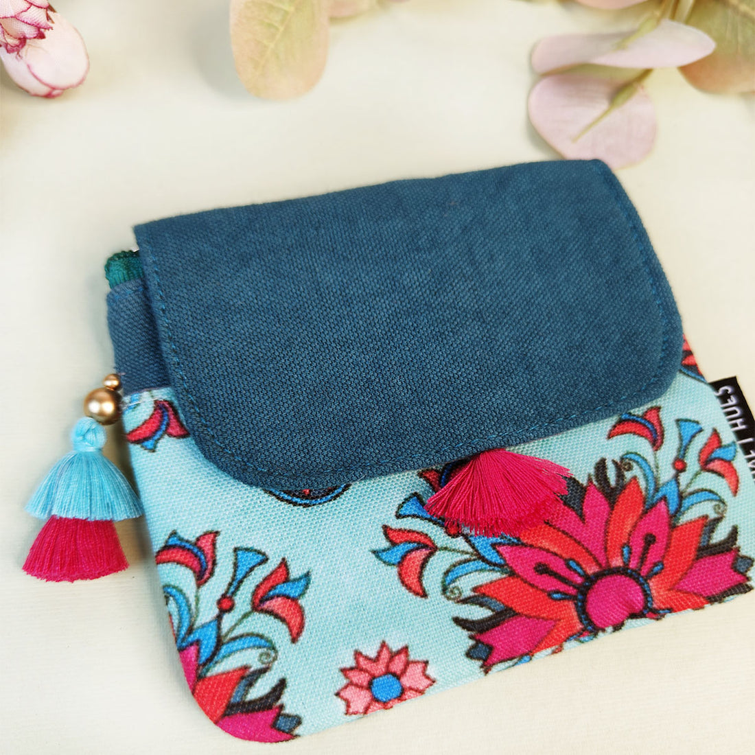 MINI FLAP WALLET- PEACH-RED TEAL TILE-PEACH PURPLE TILE