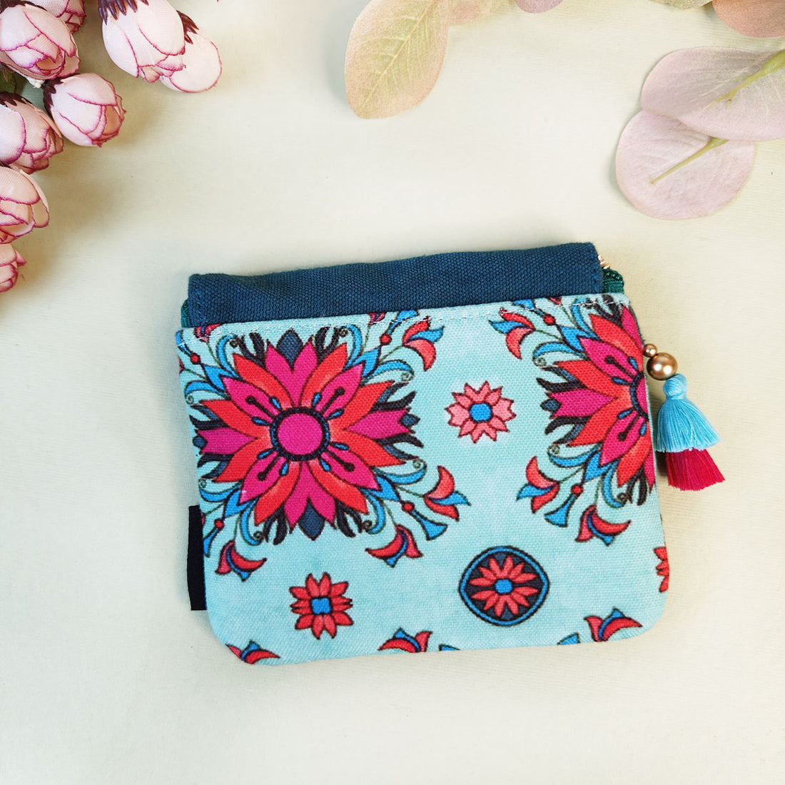 MINI FLAP WALLET- PEACH-RED TEAL TILE-PEACH PURPLE TILE